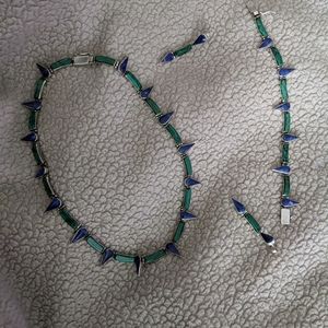 950 silver, lapis and malachite necklace, bracelet and earrings set